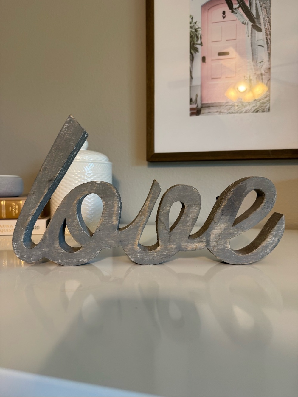 'Love' Wooden Script Sign - Gray